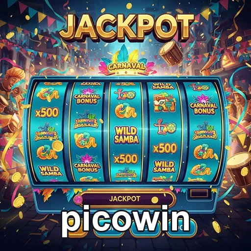 Slots de carnaval do Picowin com jackpot emocionante e cores vibrantes.